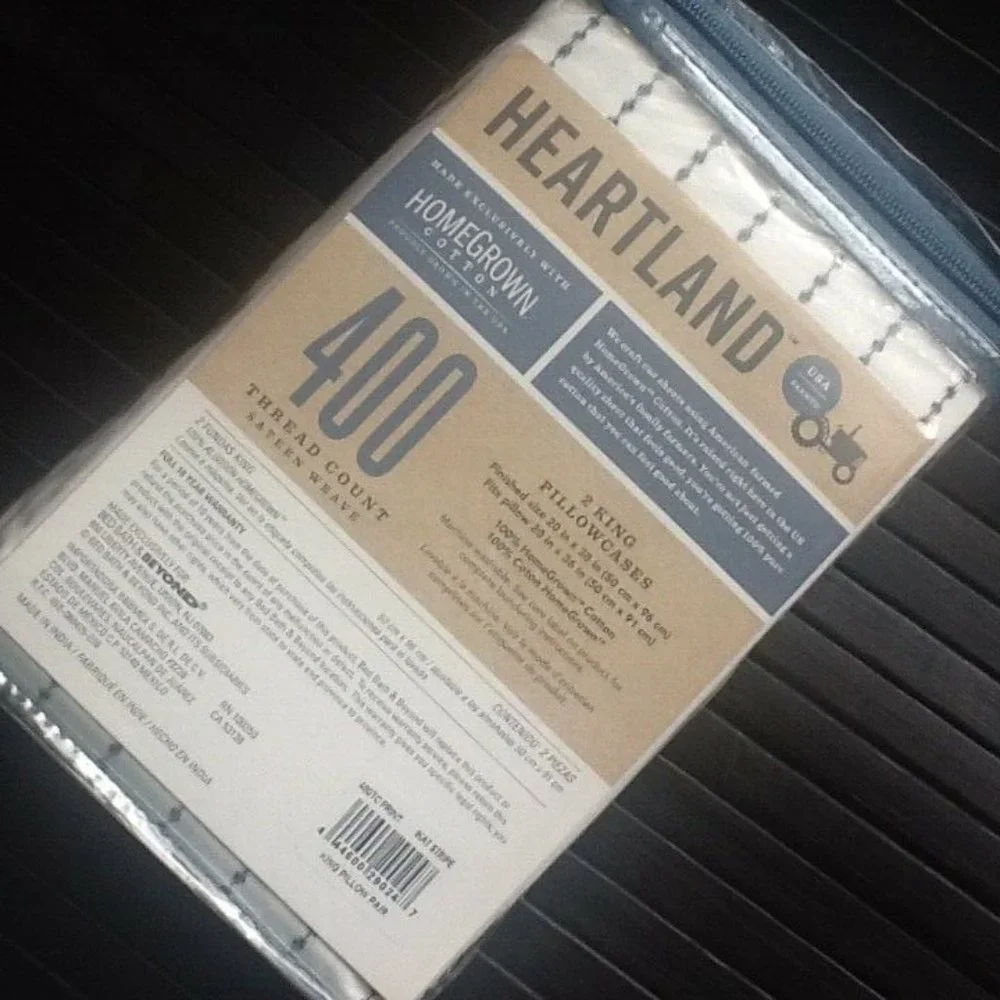 new IKAT NAVY BLUE STRIPE Heartland 400 TC 100% Cotton Sateen KING Pillowcases